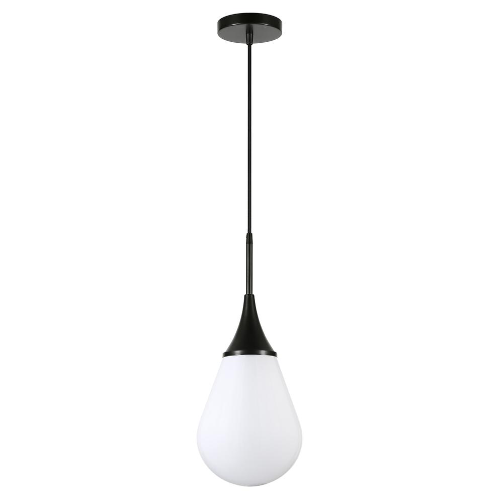 Ambrose 7.63" Wide Pendant with Glass Shade in Blackened Bronze/White Milk. Picture 1