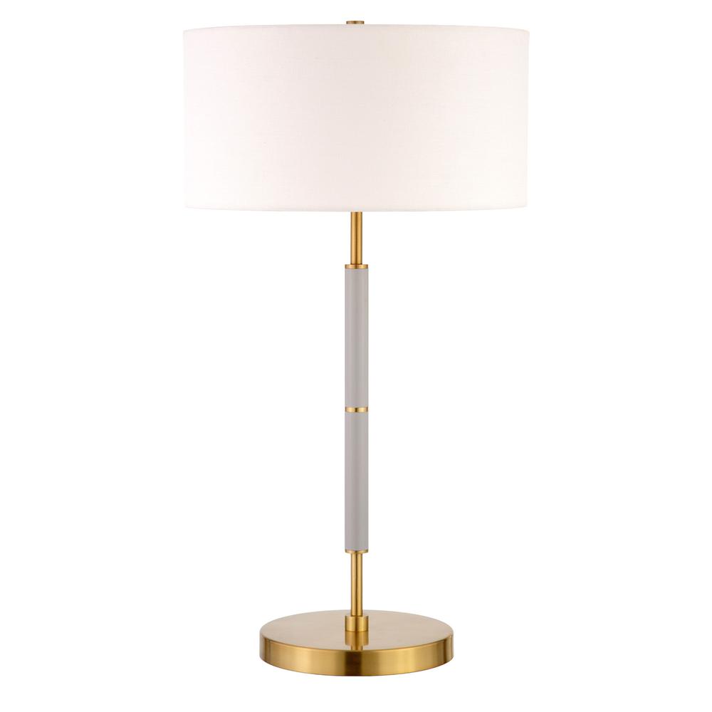 Simone 25" Tall 2-Light Table Lamp with Fabric Shade in Gray/Brass /White. Picture 1