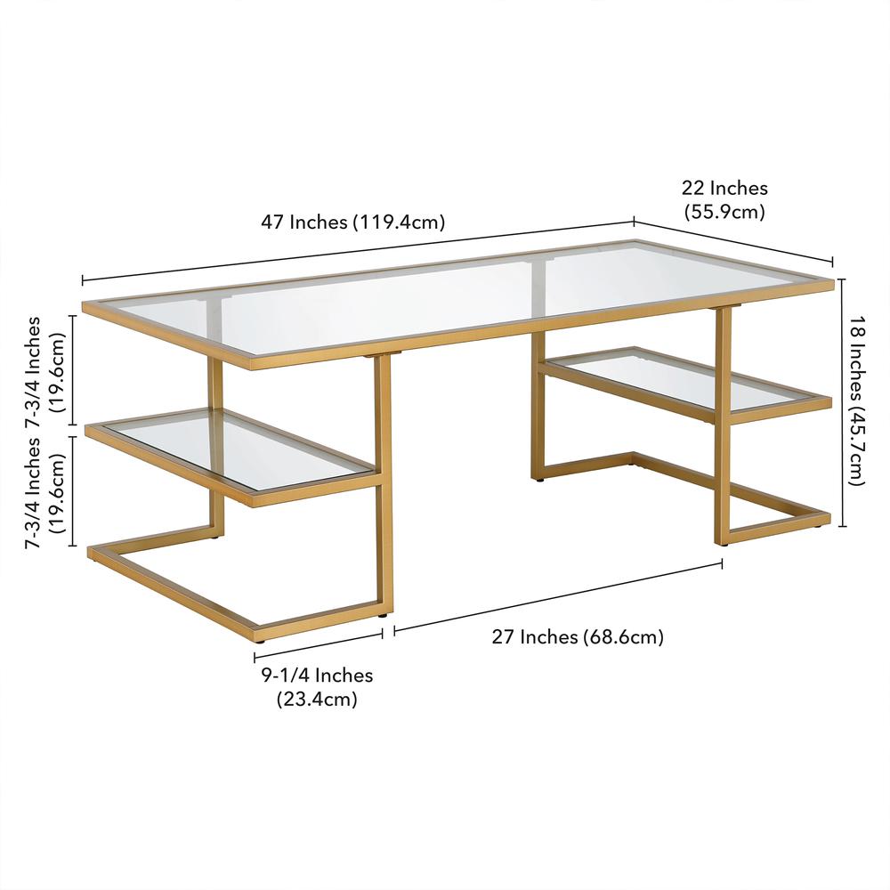 Circe 47'' Wide Rectangular Coffee Table in Brass. Picture 6