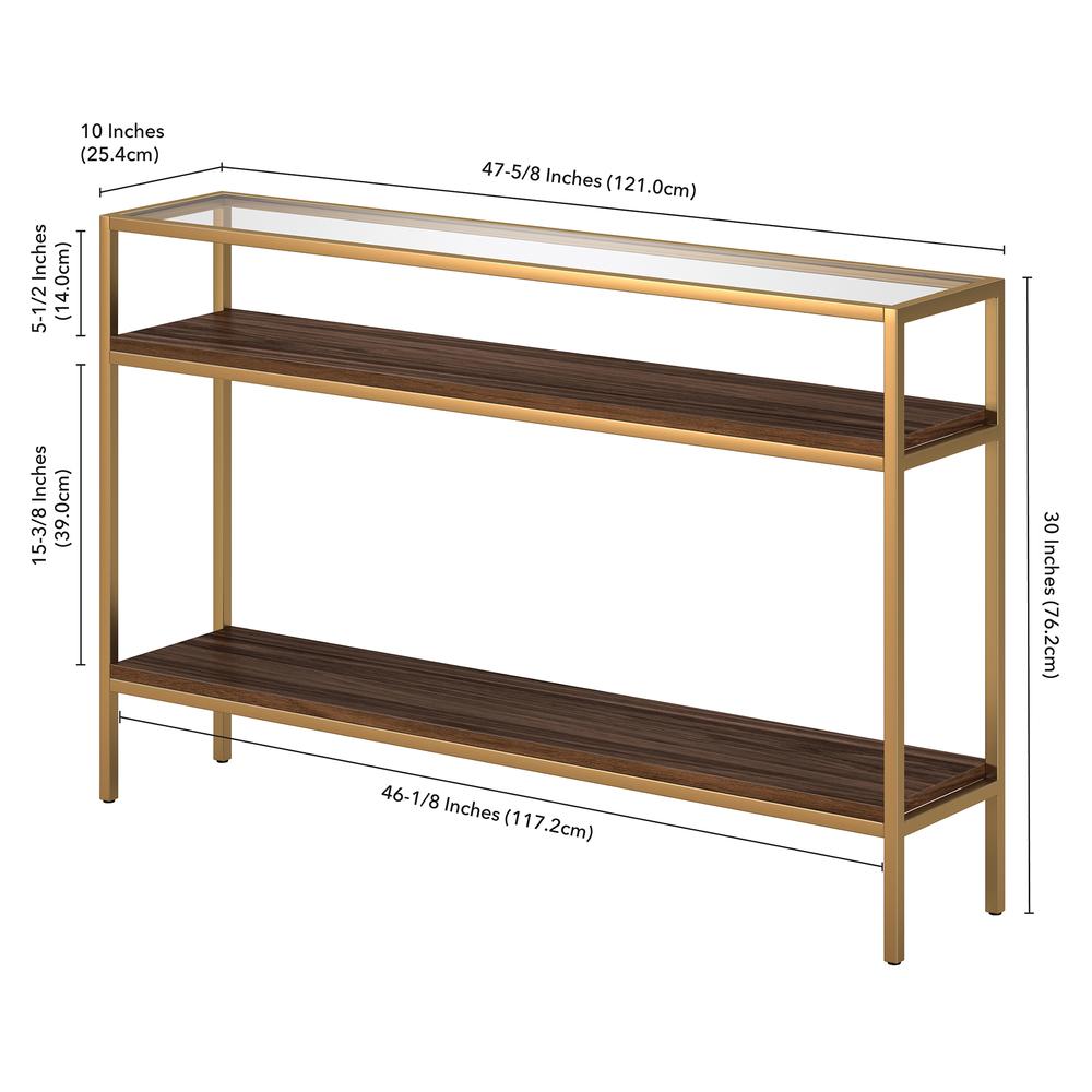 Felicia 47.6'' Wide Rectangular Console Table in Gold/Walnut. Picture 5