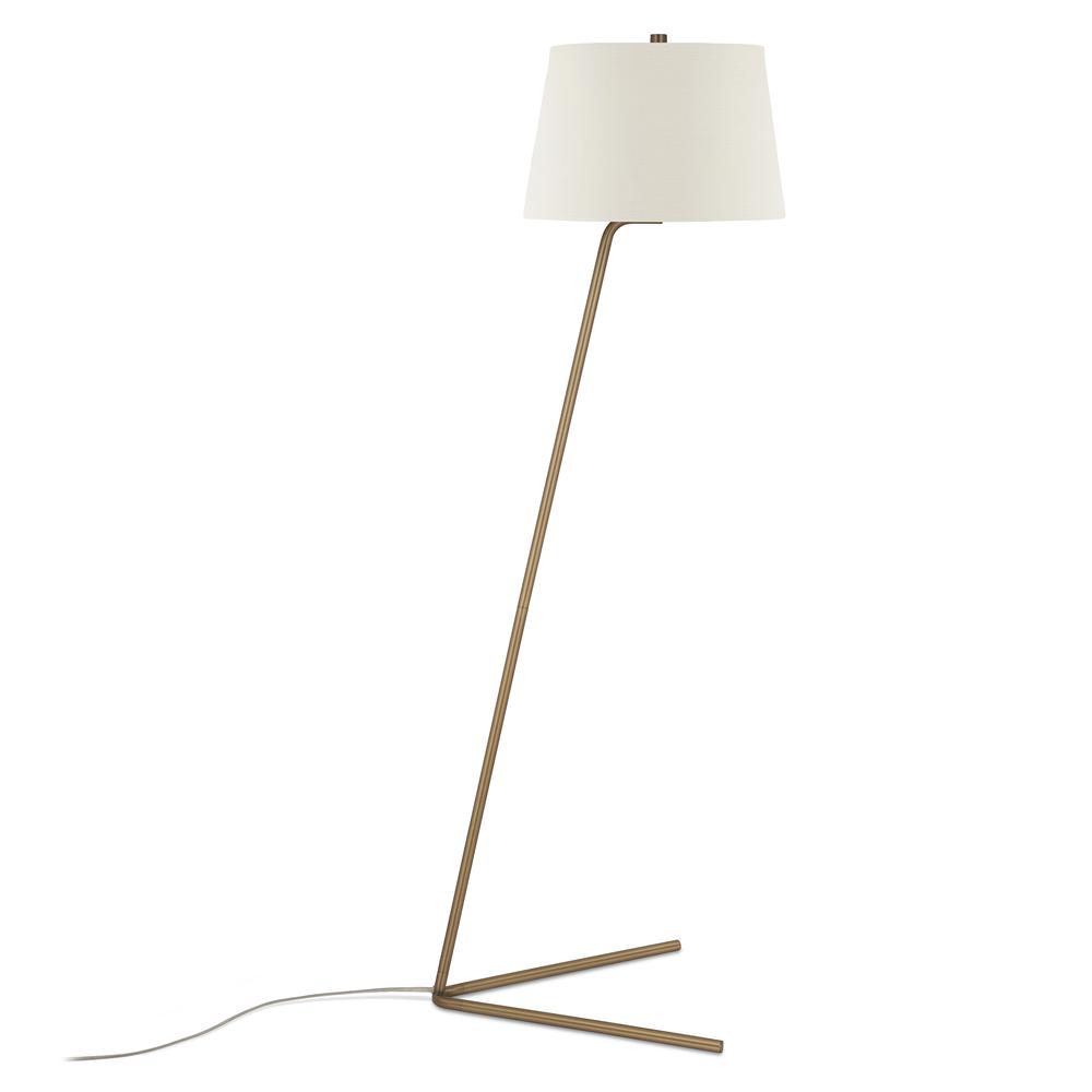 Markos Tilted Floor Lamp with Fabric Shade in Brass/White. Picture 3