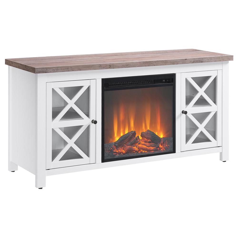 Colton Rectangular TV Stand with Log Fireplace for TV's up to 55" in White/Gray Oak. Picture 1