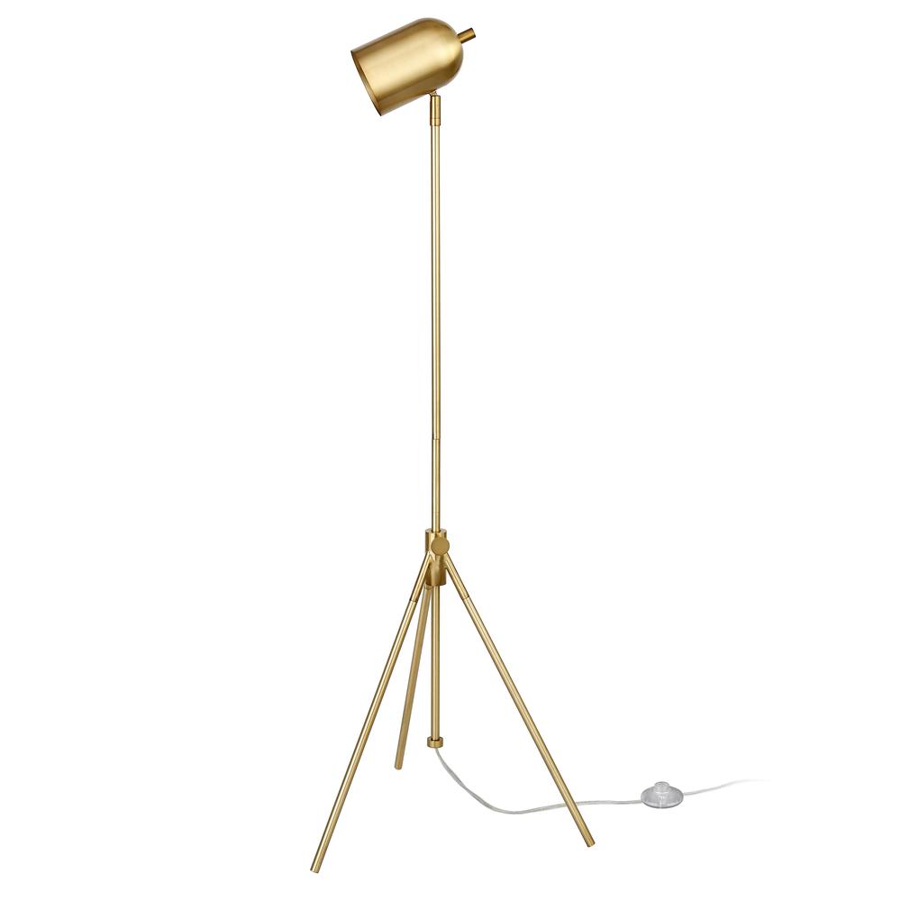 Bruno Tripod Floor Lamp with Metal Shade in Brass/Brass. Picture 3