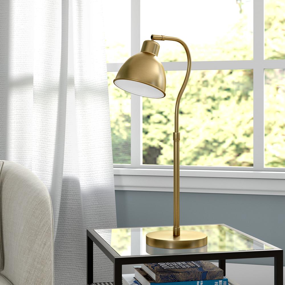 Vincent 25.13" Tall Table Lamp with Metal Shade in Brass/Brass. Picture 2