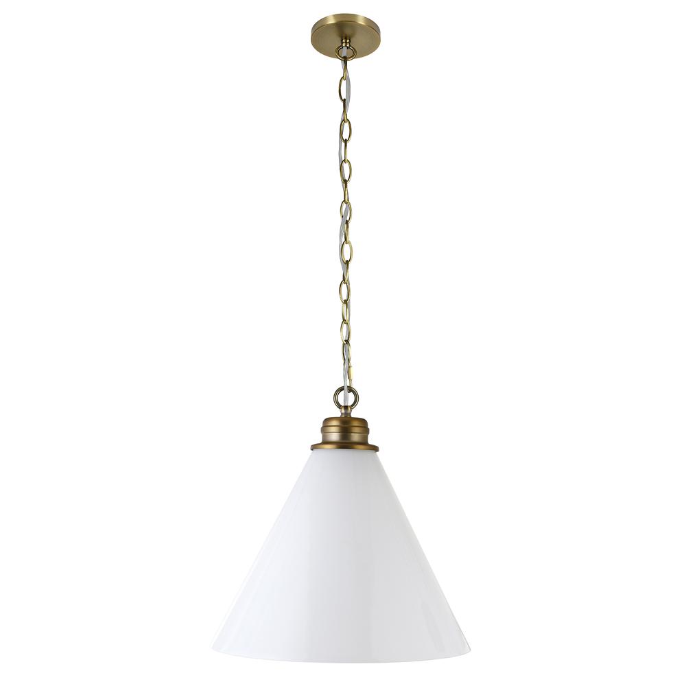Canto 15.88" Wide Pendant with Glass Shade in Brass/White Milk. Picture 1