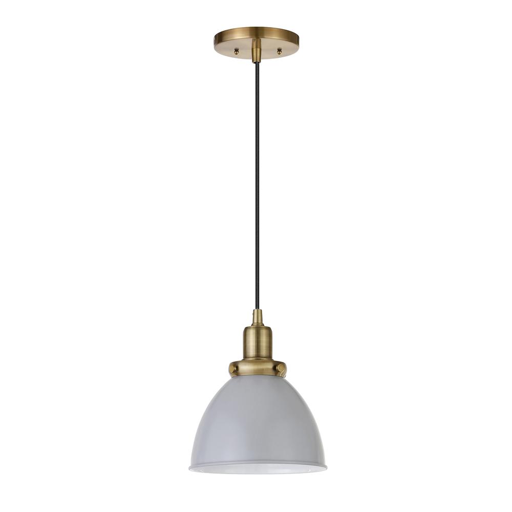Madison 8" Wide Pendant with Metal Shade in Cool Gray/Brass/Cool Gray. Picture 1