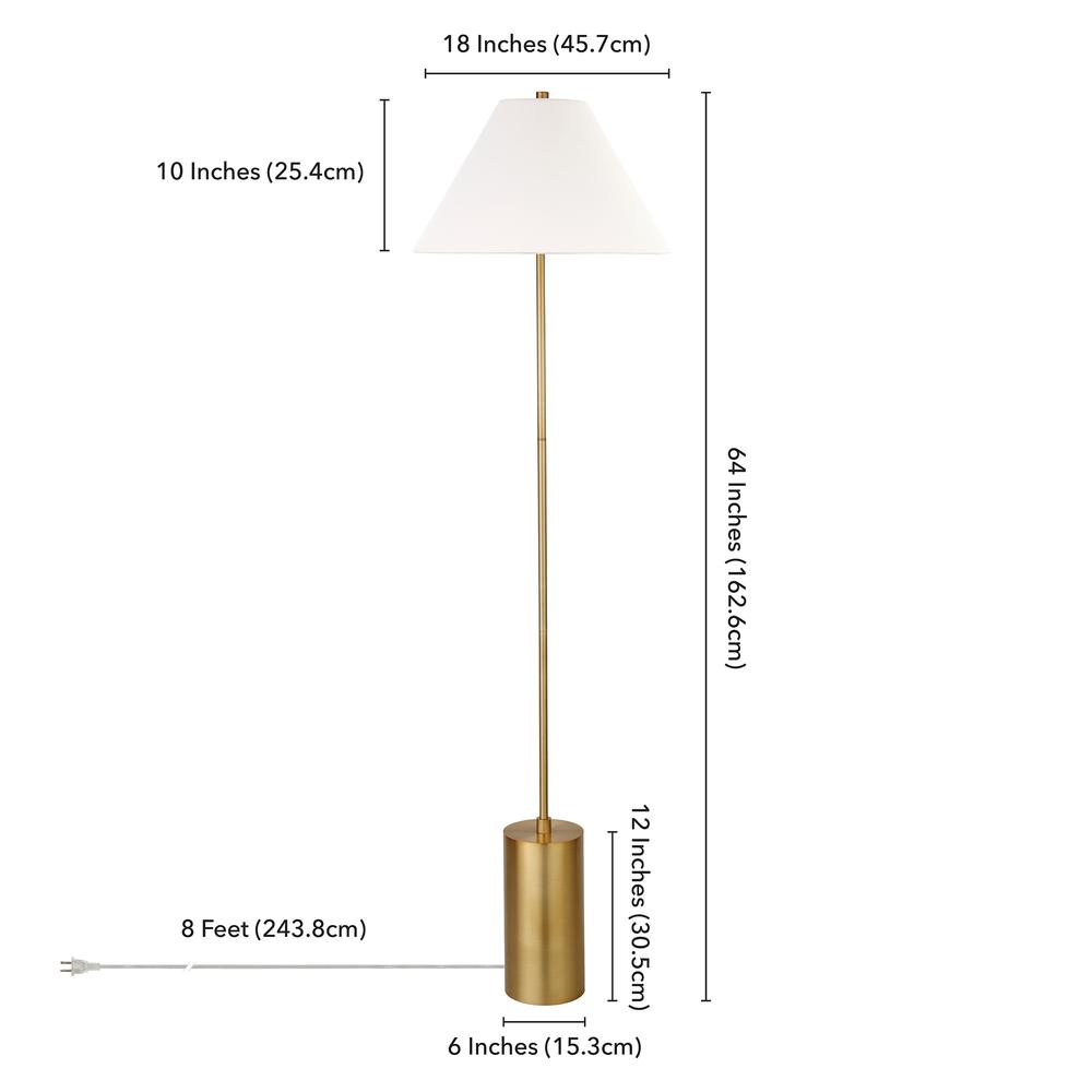 Somerset 64 Tall Floor Lamp with Fabric Shade in Brass/White. Picture 5