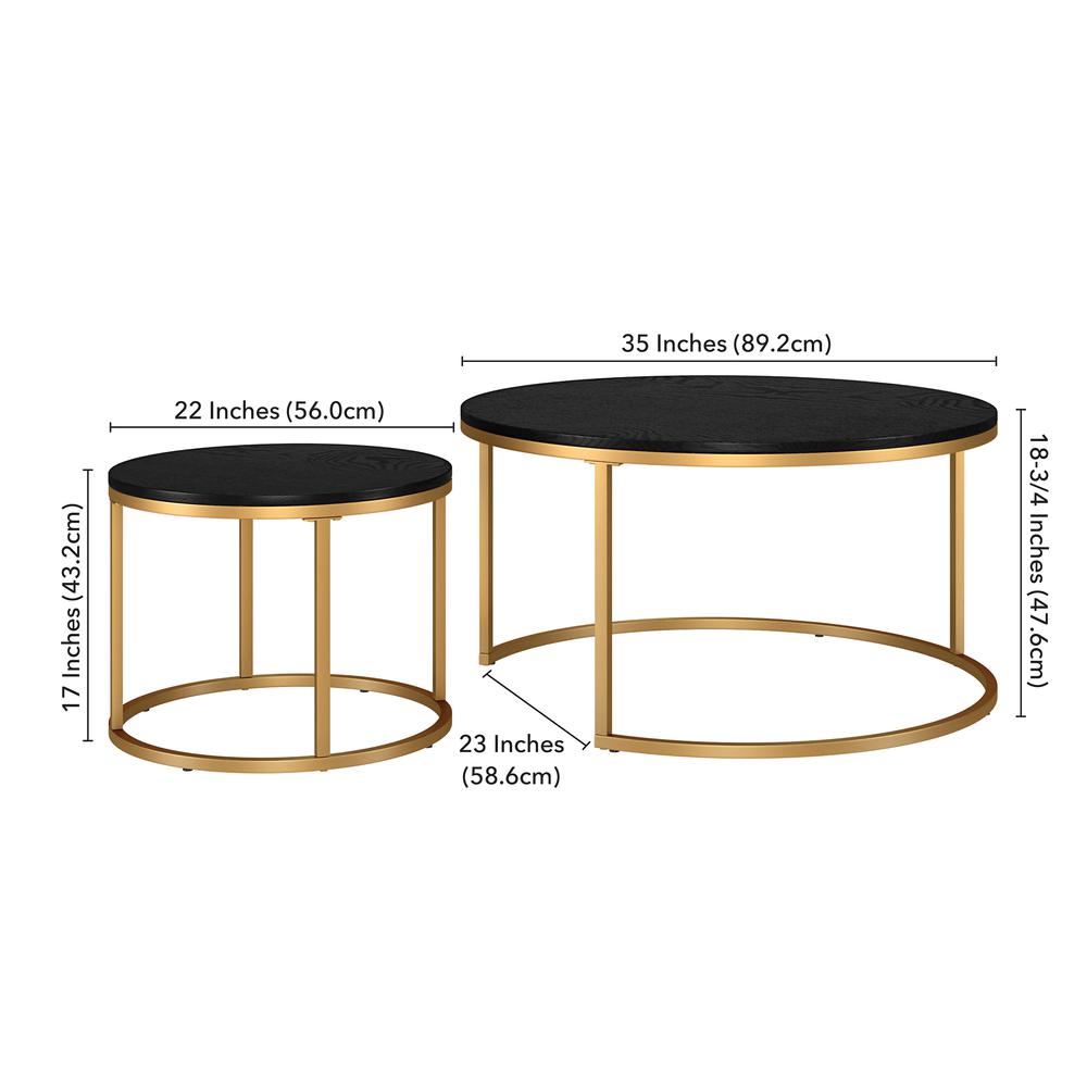 Watson Round Nested Coffee Table with MDF Top in Gold/Black Grain. Picture 5