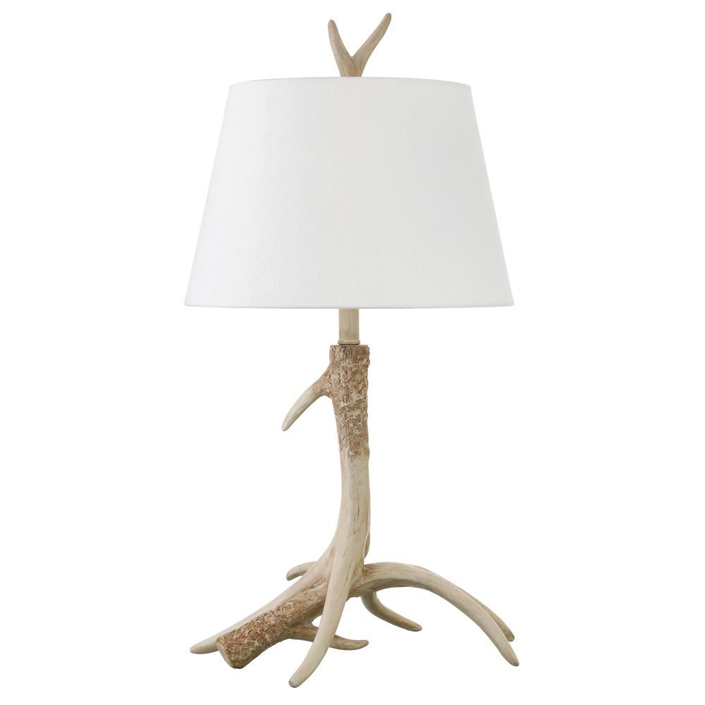 Ellsworth 27" Rustic Lodge Resin Antler Lamp with Fabric Shade. Picture 1