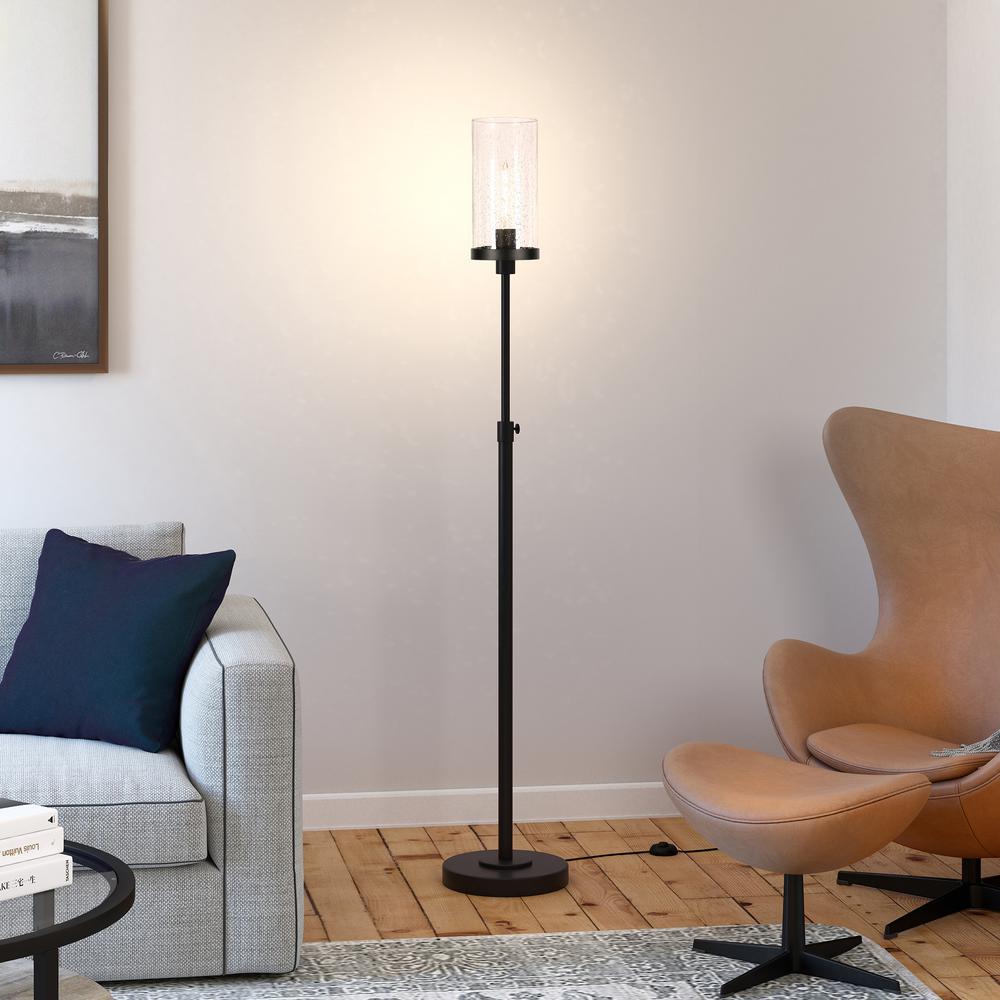 Frieda 66" Tall Floor Lamp with Glass Shade in Blackened Bronze/Seeded. Picture 3