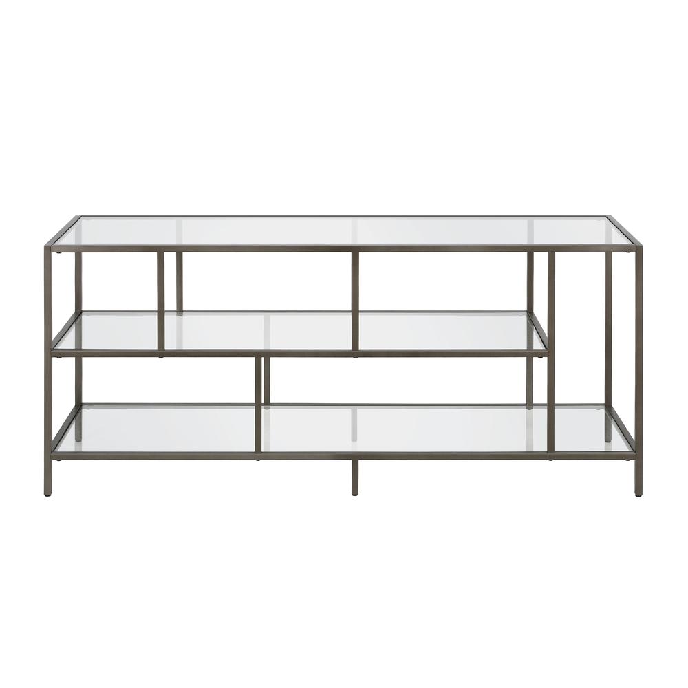 Winthrop Rectangular TV Stand with Glass Shelves for TV's up to 60" in Aged Steel. Picture 3