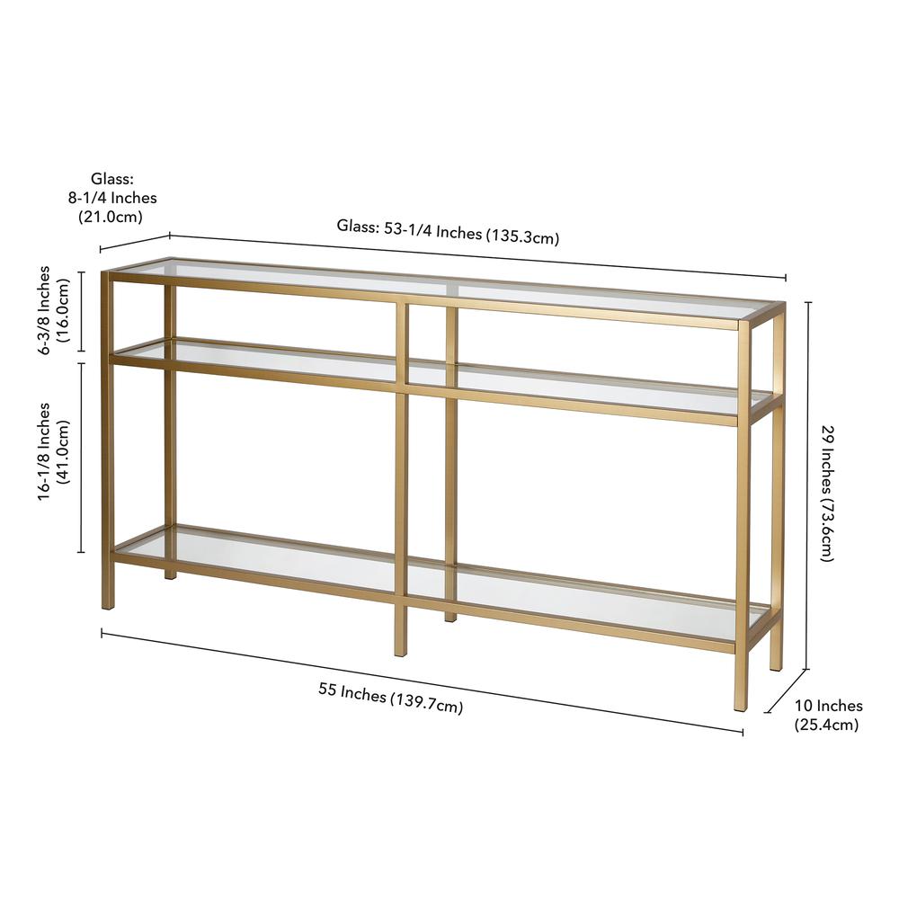 Sivil 55'' Wide Rectangular Console Table in Brass. Picture 5