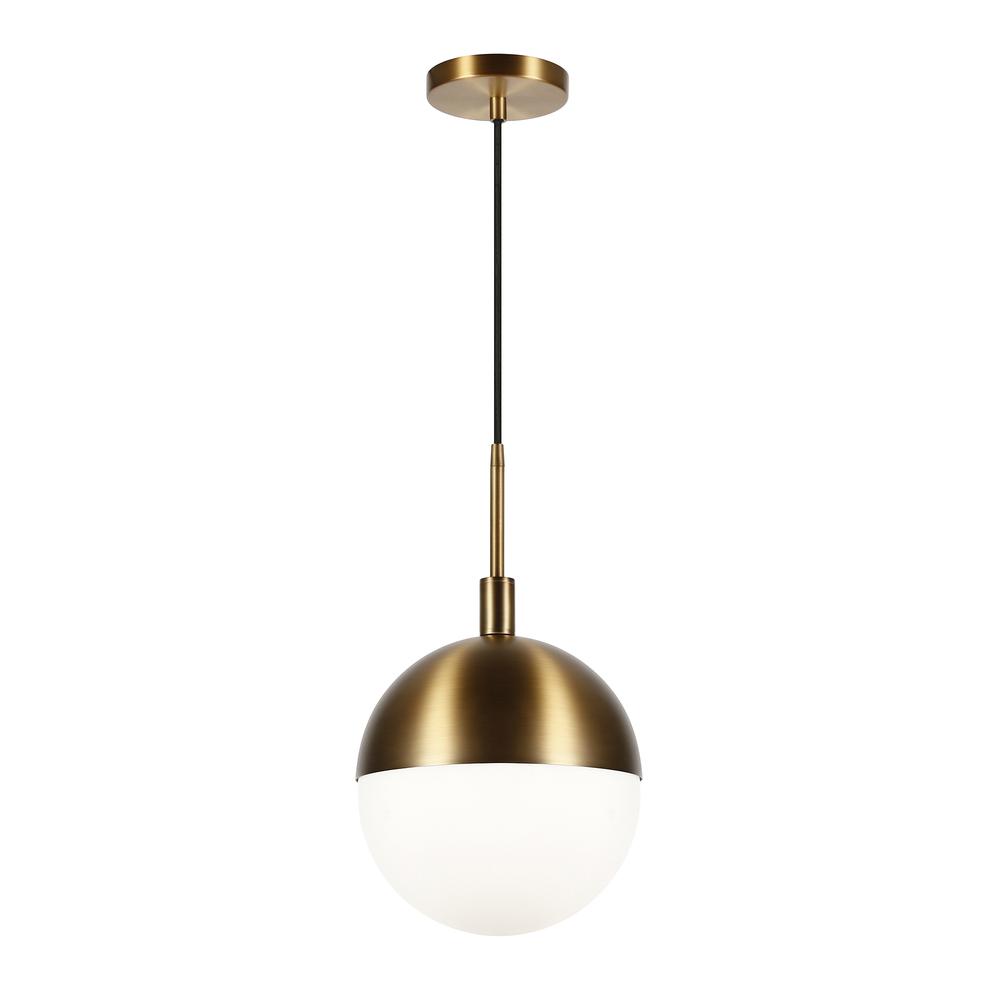 Orb 10" Wide Large Pendant with Glass Shade in Brass/White Milk. The main picture.