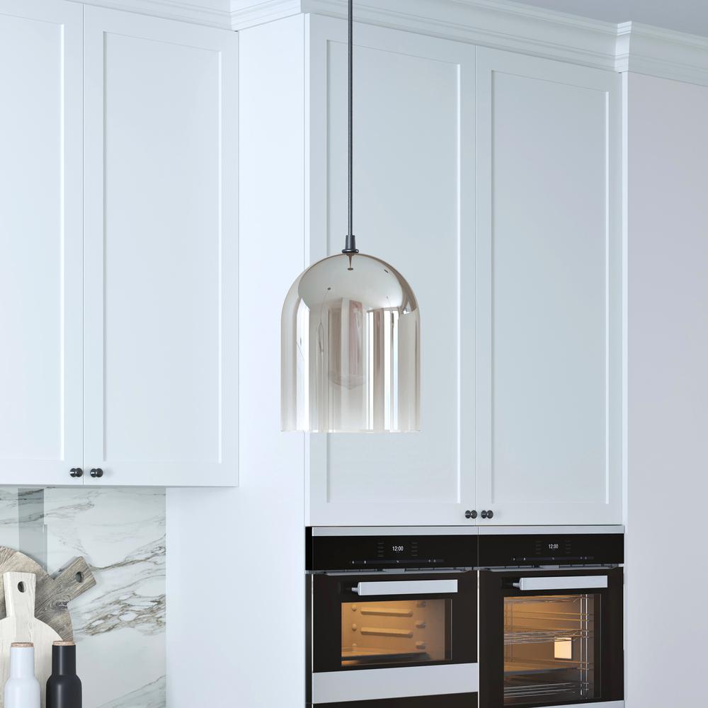 Marit 10" Wide Pendant with Glass Shade in Smoked Nickel/Ombre Smoked Chrome. Picture 2