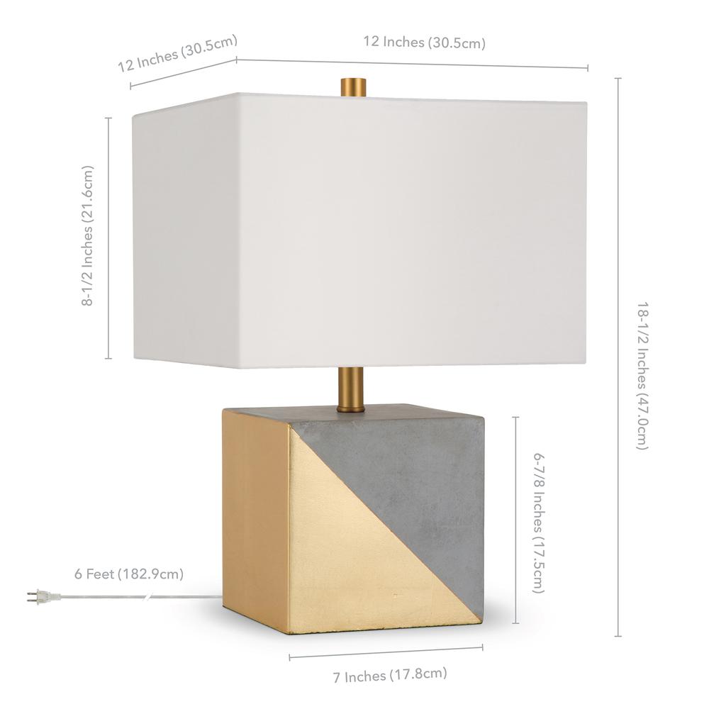 Severin 18.5" Tall Gold-Dipped Concrete Table Lamp with Fabric Shade in Gold and Concrete/White. Picture 4