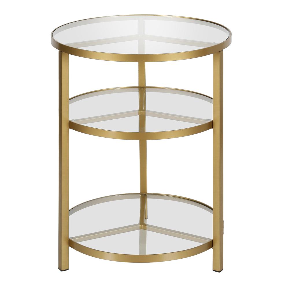 Helena 18.5'' Wide Round Side Table in Brass. Picture 3