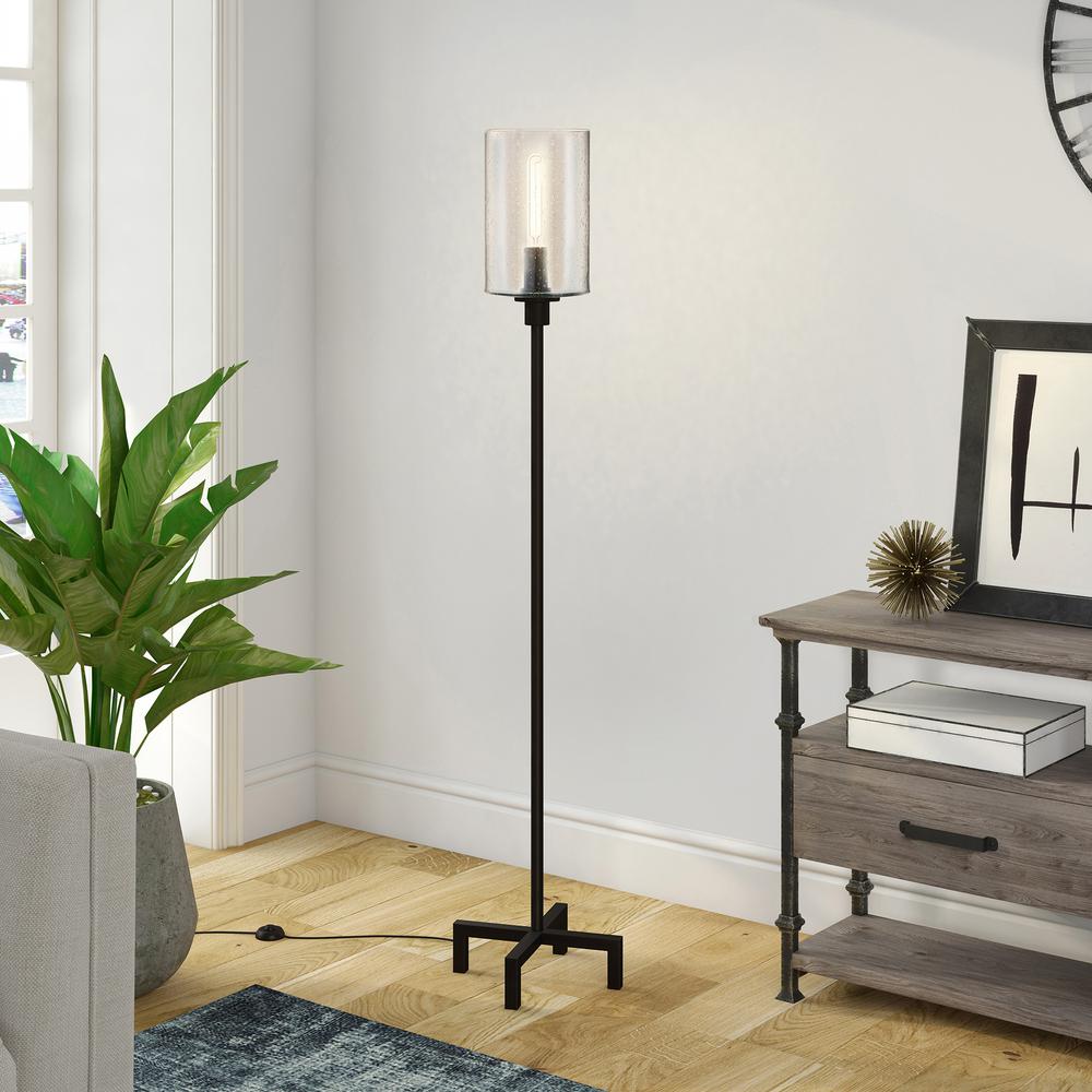 Panos 66.25" Tall Floor Lamp with Glass Shade in Blackened Bronze/Seeded. Picture 3