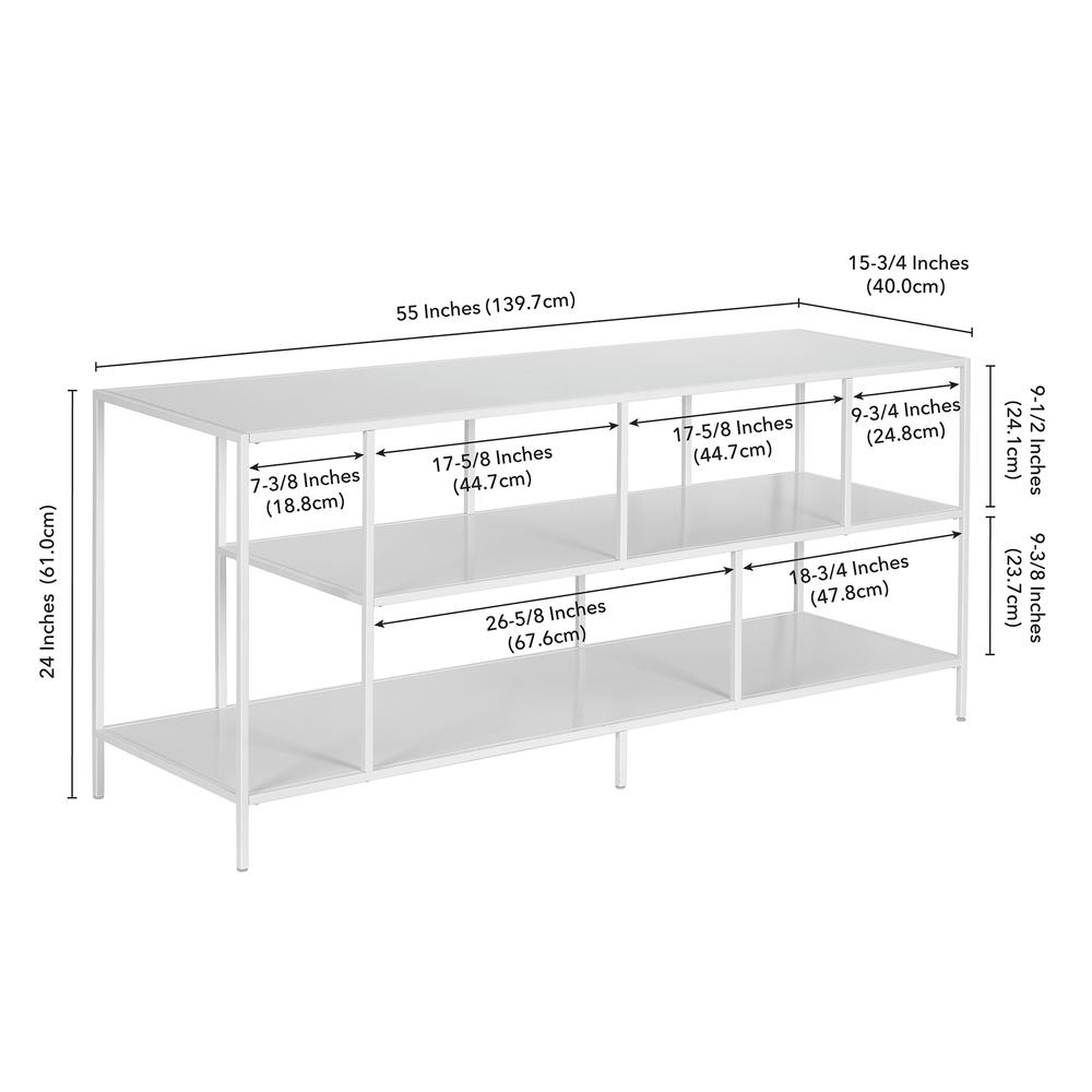 Winthrop Rectangular TV Stand with Metal Shelves for TV's up to 60" in Matte White. Picture 5