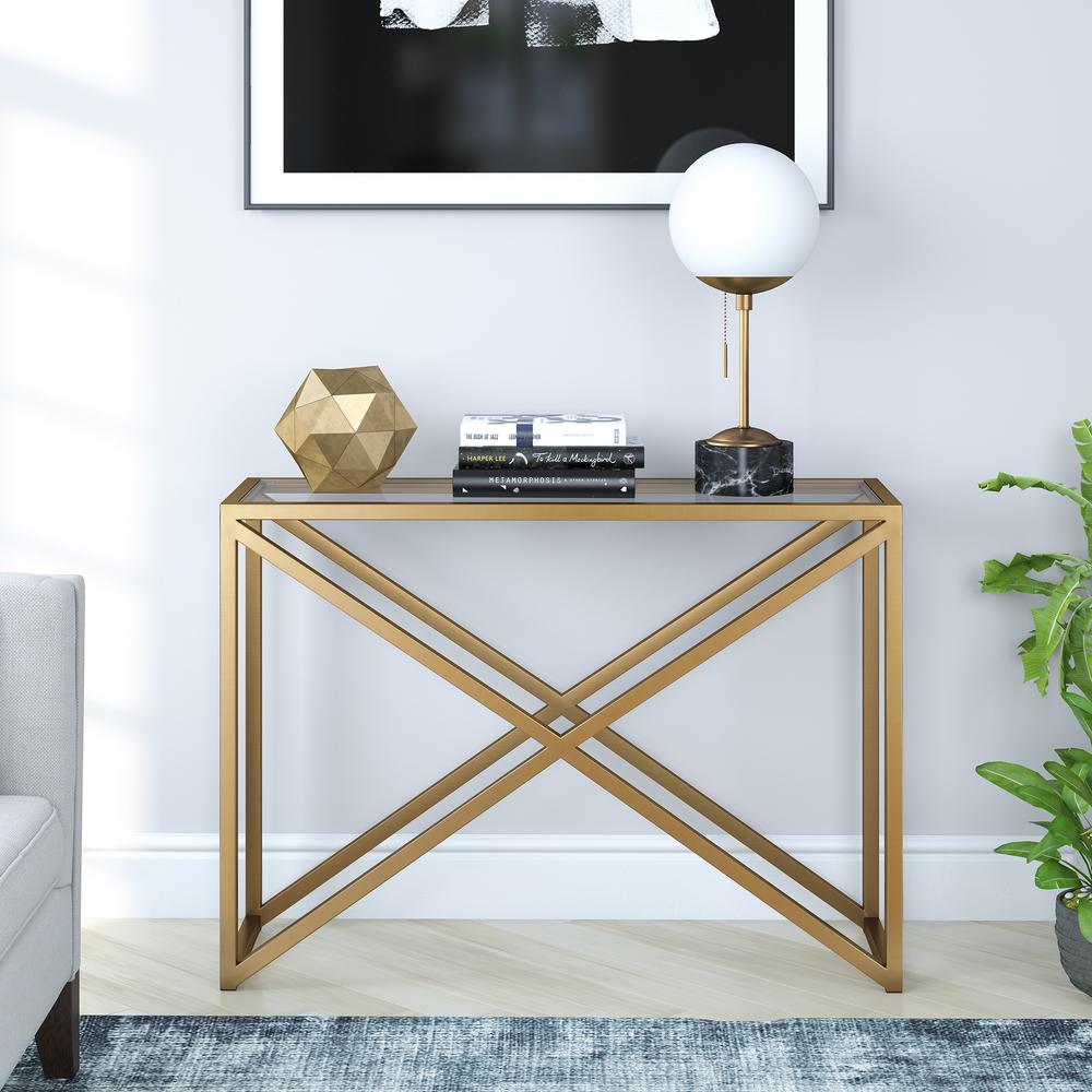 Calix 42'' Wide Rectangular Console Table in Brass. Picture 4