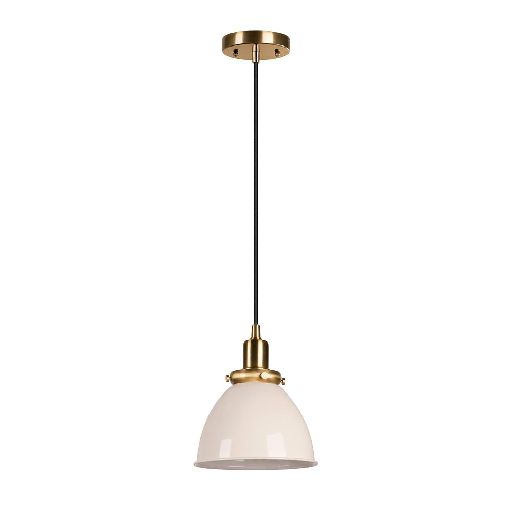 Madison 8" Wide Pendant with Metal Shade in Pearled White/Brass/Pearled White. Picture 3