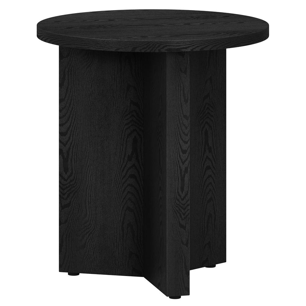 Anders 20" Wide Round Side Table in Black Grain. Picture 1