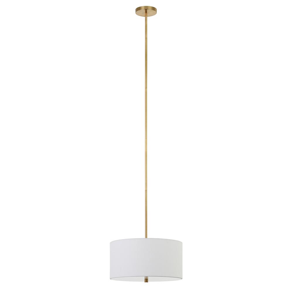Ellis 16" Wide Pendant with Fabric Shade in Brass/White. Picture 1