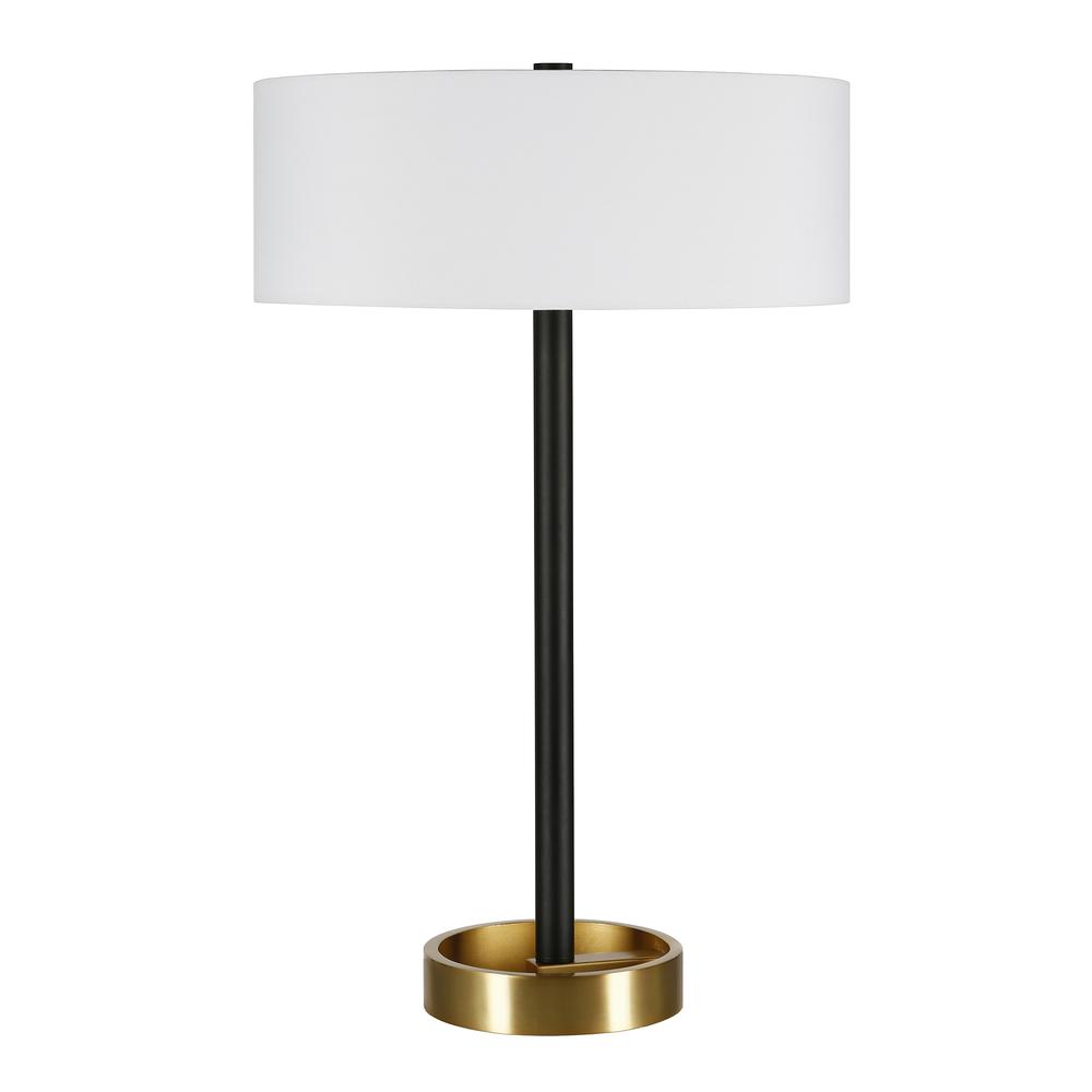 Estella 24" Tall Two-Tone Table Lamp with Fabric Shade in Matte Black/Brass/White. Picture 1