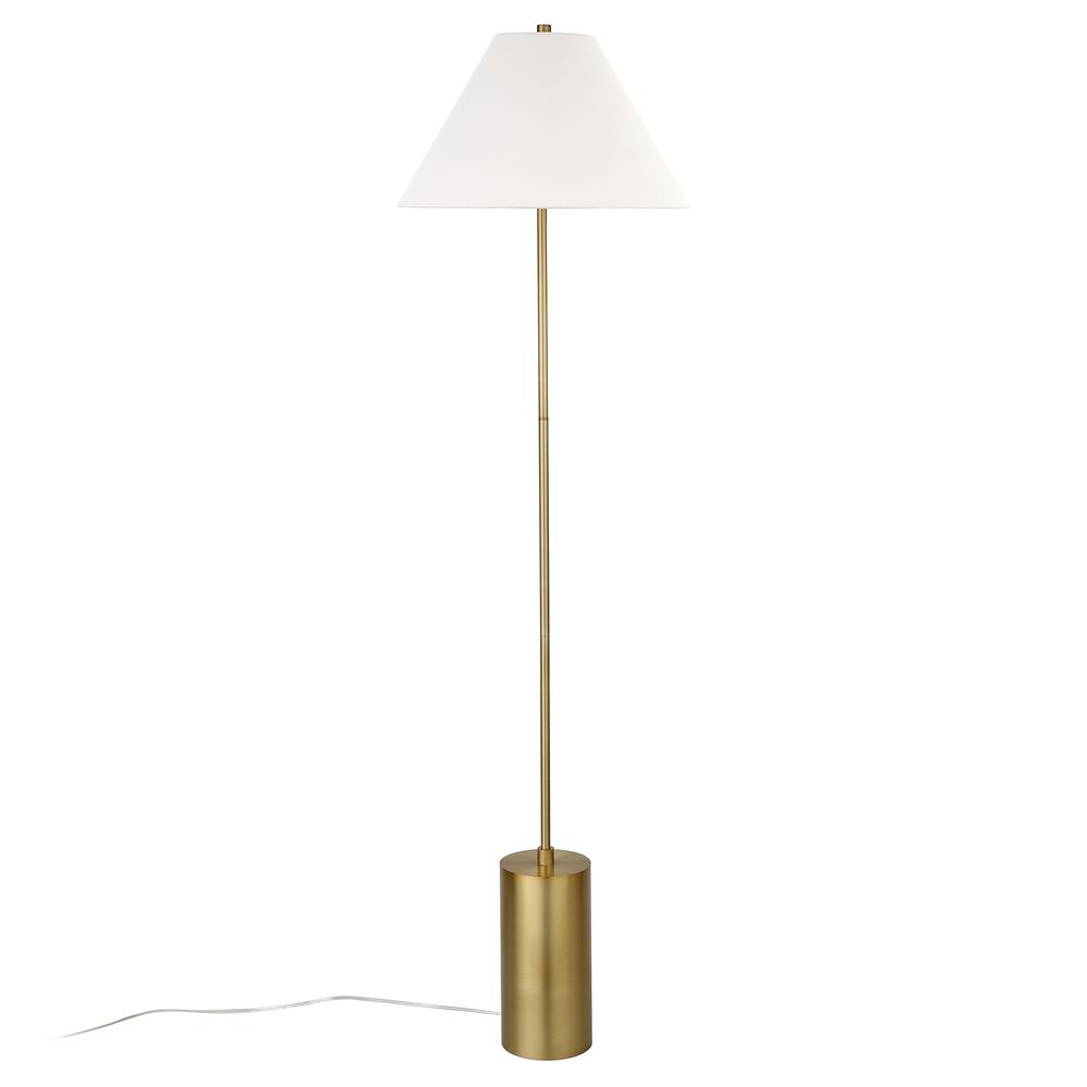 Somerset 64 Tall Floor Lamp with Fabric Shade in Brass/White. Picture 3