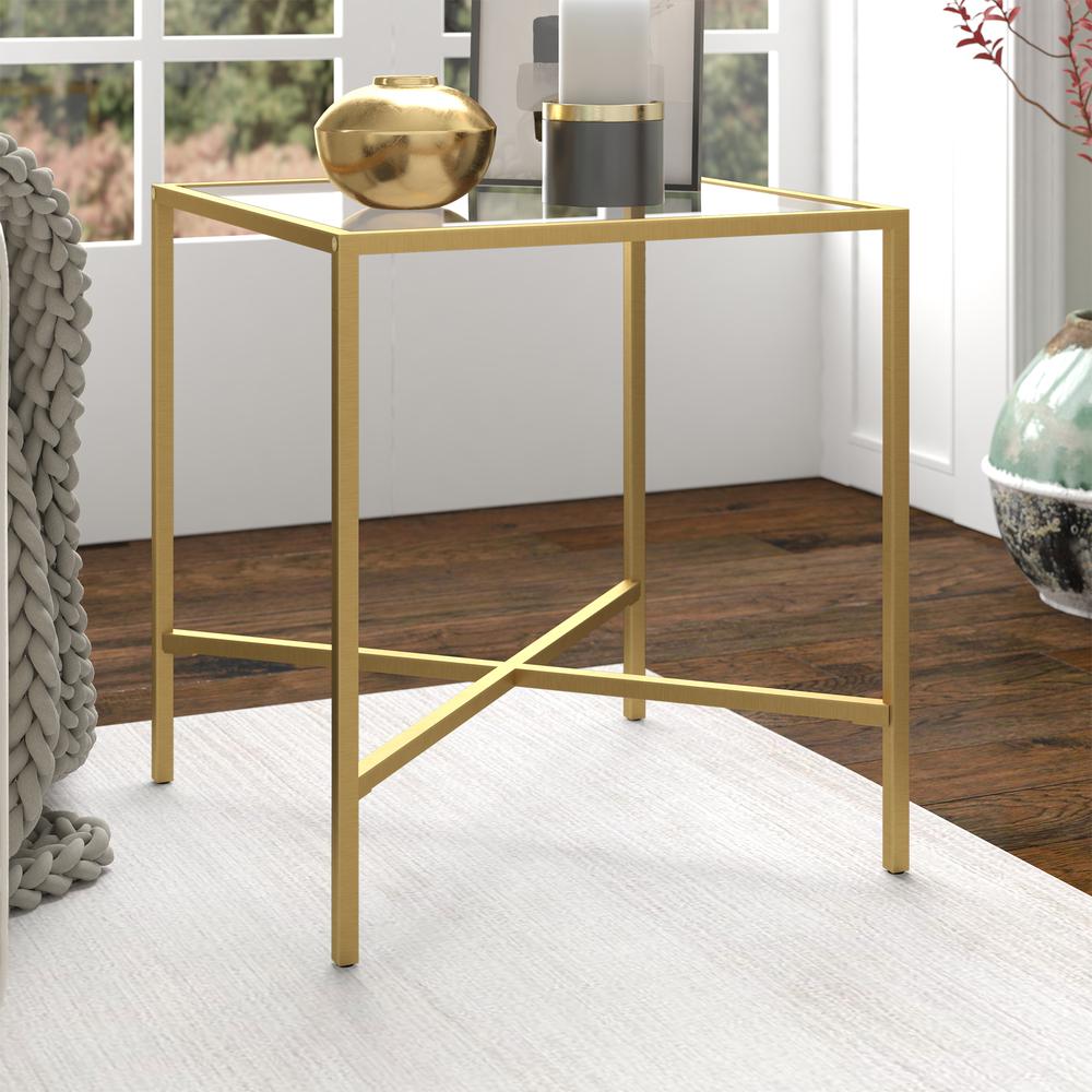 Henley 20'' Wide Square Side Table in Brass. Picture 2