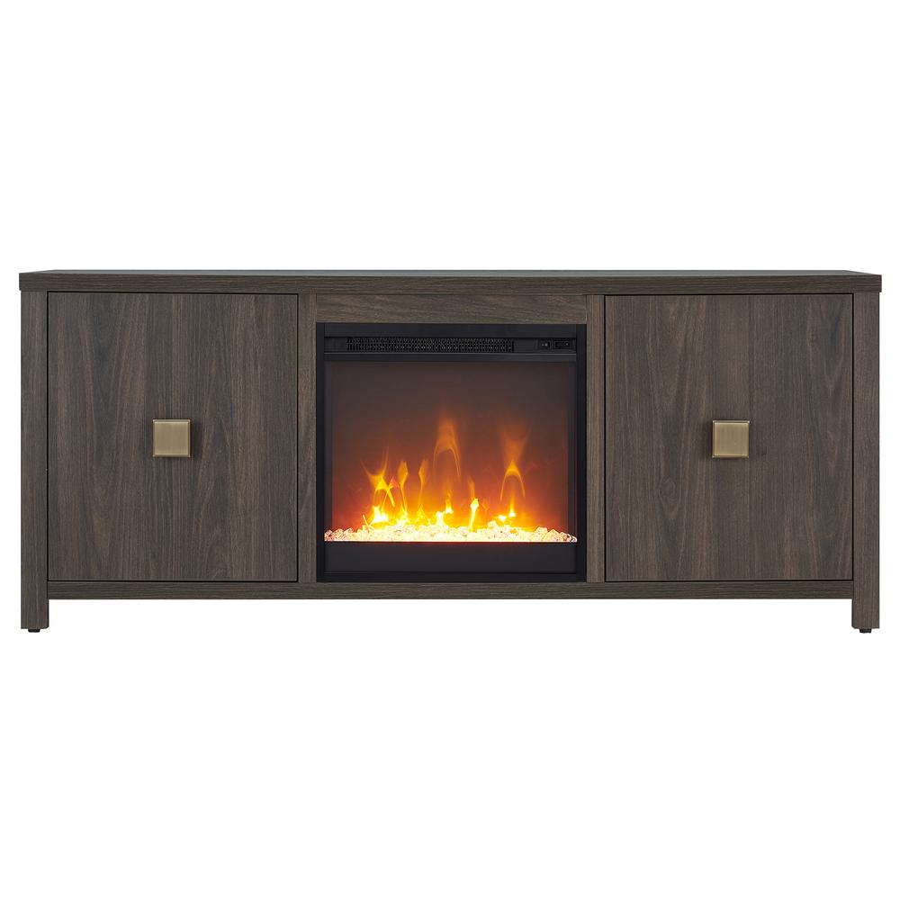 Juniper Rectangular TV Stand with Crystal Fireplace for TV's up to 65" in Alder Brown. Picture 3