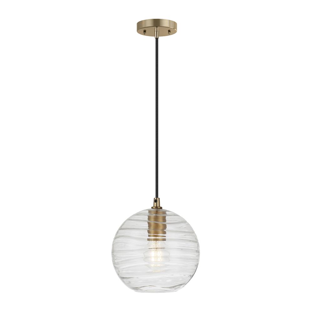 Wayve 8" Wide Textured Pendant with Glass Shade in Brass/Clear. Picture 1