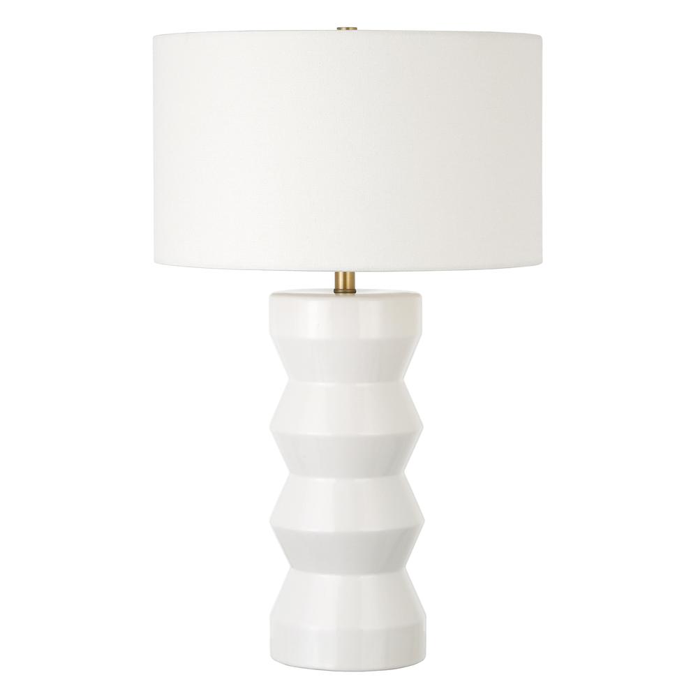 Carlin 28" Tall Ceramic Table Lamp with Fabric Shade in Matte White/White. Picture 1
