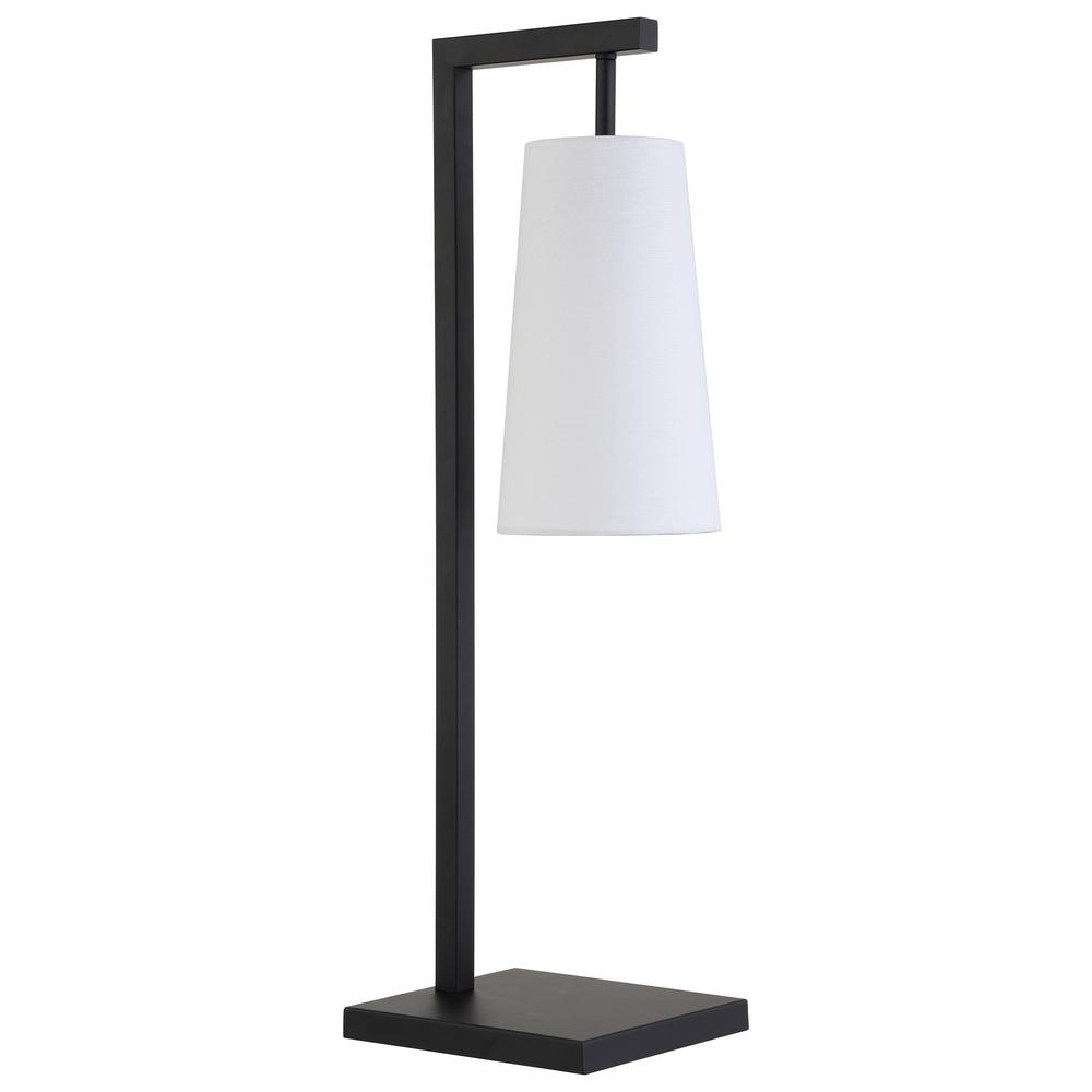 Moser 26" Tall Table Lamp with Fabric Shade in Blackened Bronze/White. Picture 1