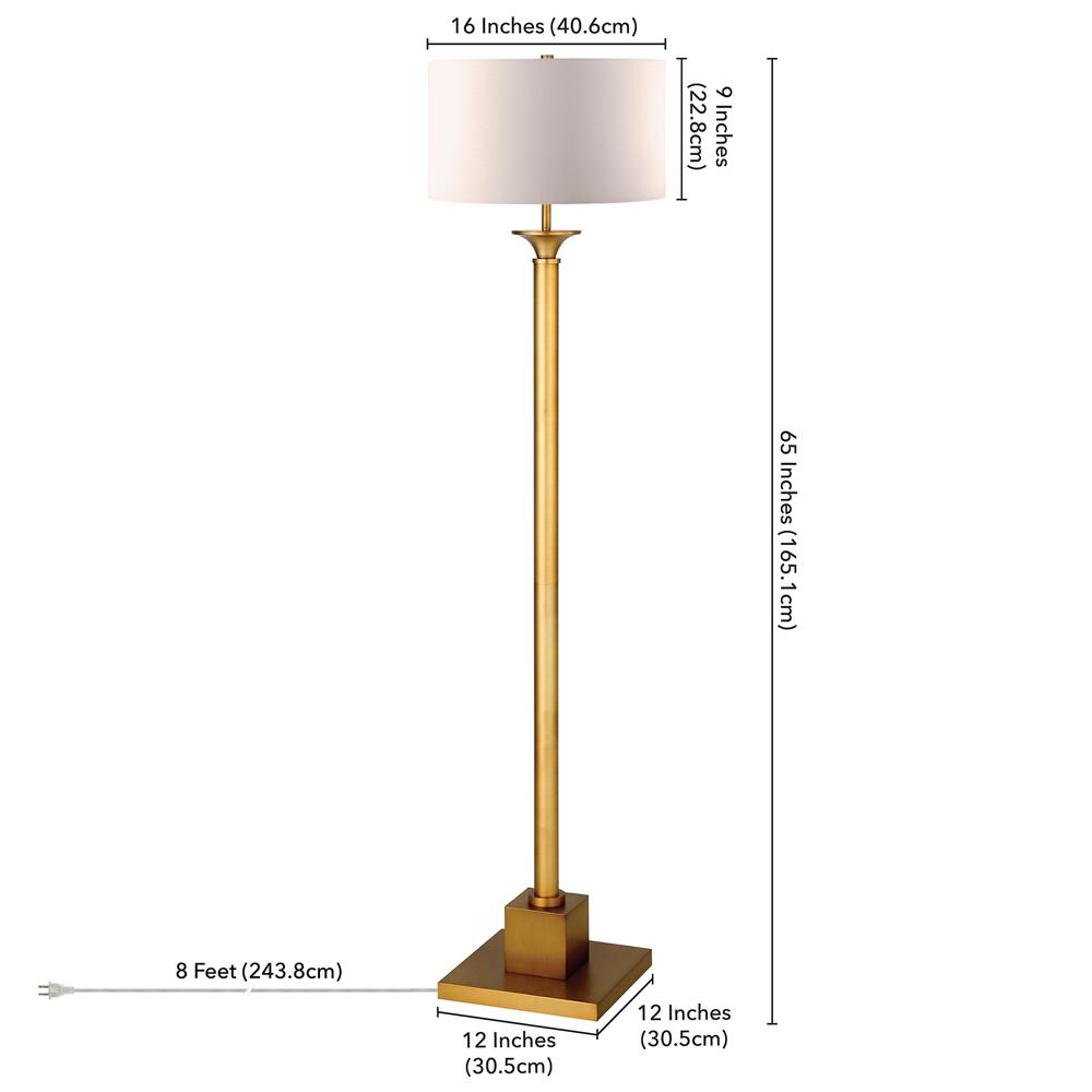 Hadley 65" Tall Floor Lamp with Fabric Shade in Brass/White. Picture 4
