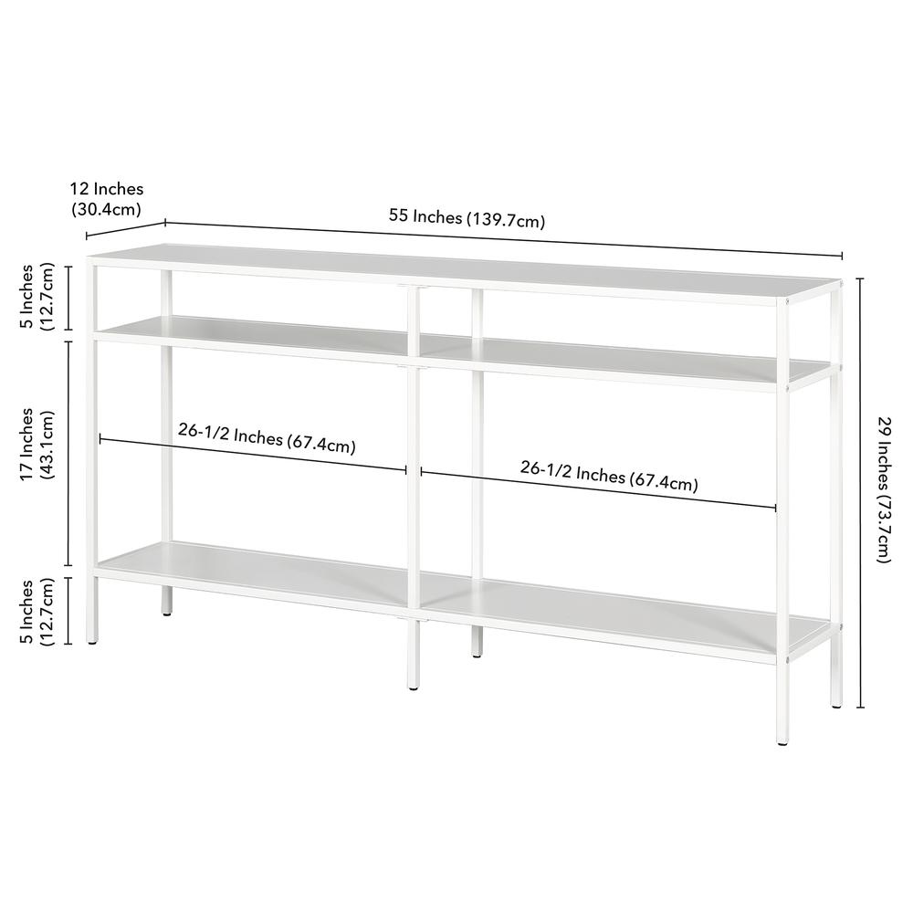 Sivil 55'' Wide Rectangular Console Table with Metal Shelves in Matte White. Picture 5