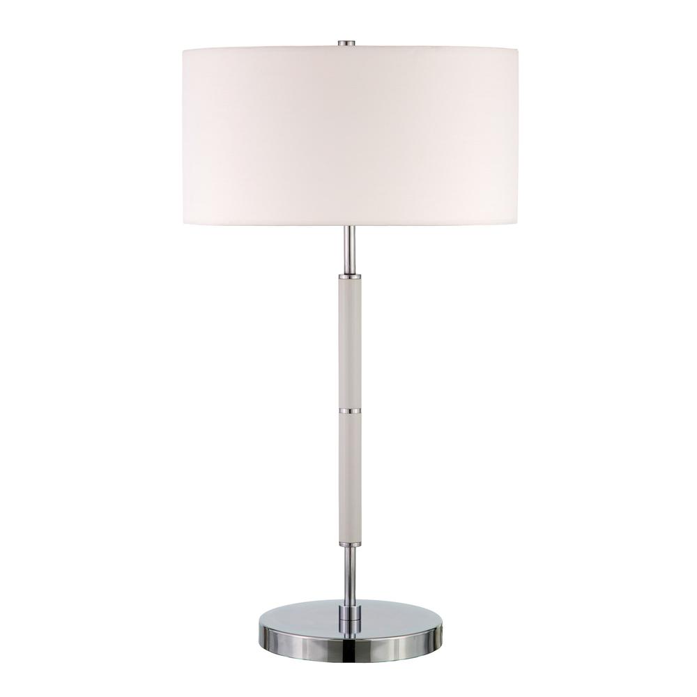 Simone 25" Tall 2-Light Table Lamp with Fabric Shade in Matte White/Polished Nickel /White. Picture 1