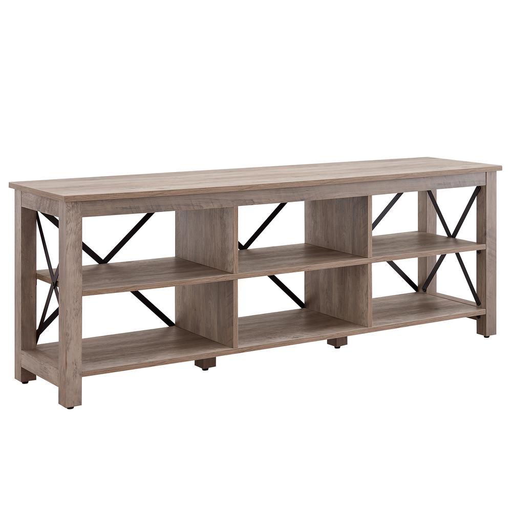 Sawyer Rectangular TV Stand for TV's up to 80" in Gray Oak. Picture 1