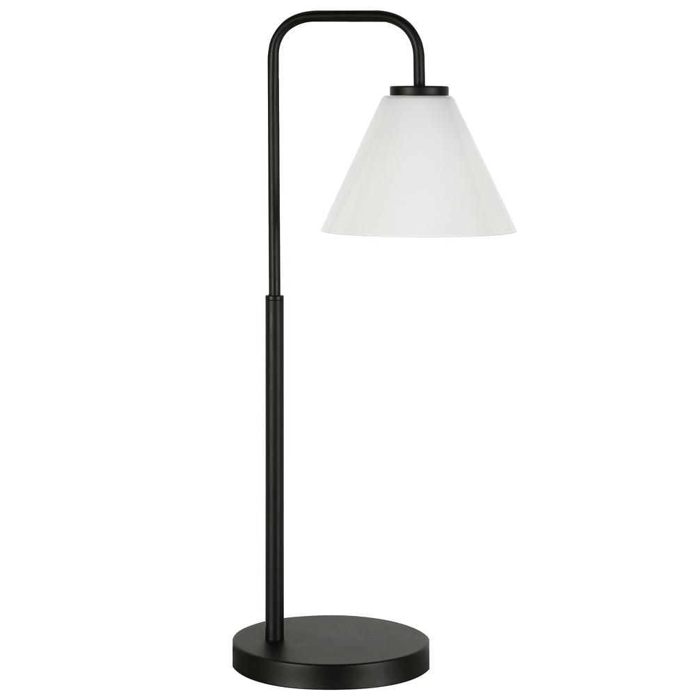 Henderson 27" Tall Arc Table Lamp with Glass Shade in Blackened Bronze/White Milk. Picture 1