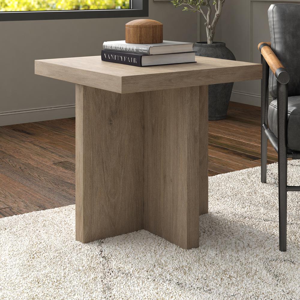 Elna 22" Wide Square Side Table in Antiqued Gray Oak. Picture 2