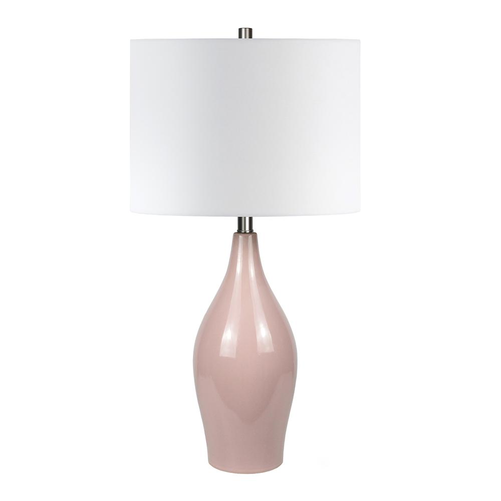 Bella 28.25" Tall Porcelain Table Lamp with Fabric Shade in Rose/White. Picture 1