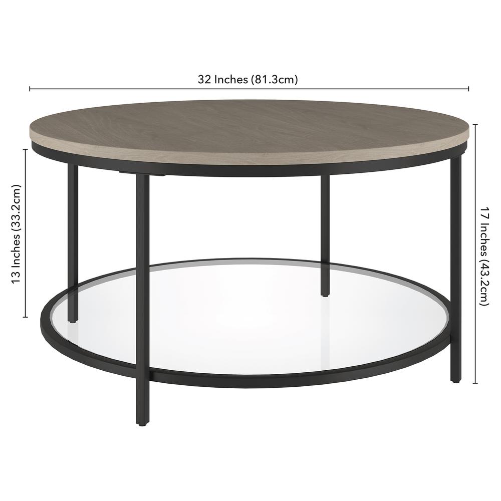 Sevilla 32'' Wide Round Coffee Table with MDF Top and Glass Shelf. Picture 5