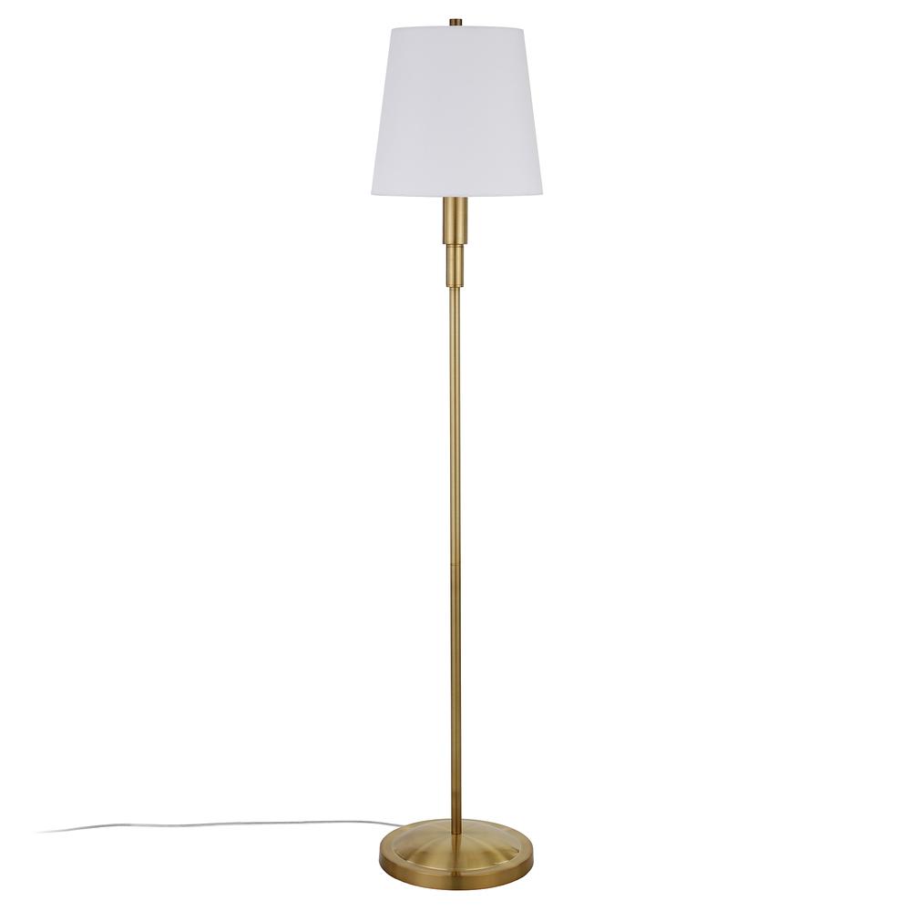 Emerson 60" Tall Floor Lamp with Fabric Shade in Brass/White. Picture 3