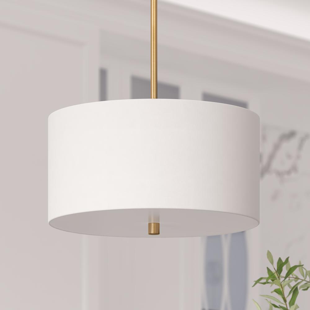 Ellis 16" Wide Pendant with Fabric Shade in Brass/White. Picture 2