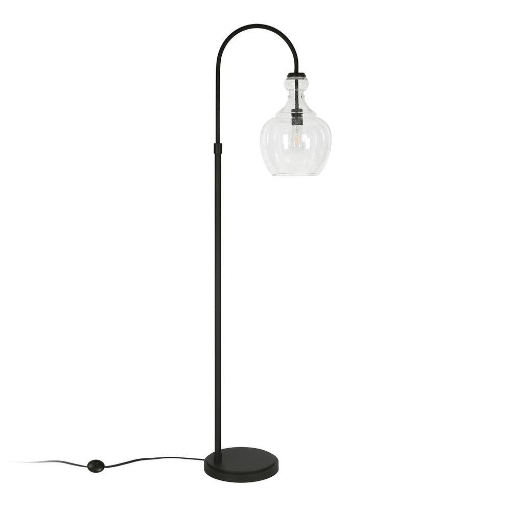 Verona Arc Floor Lamp with Glass Shade in Blackened Bronze/Seeded. Picture 3