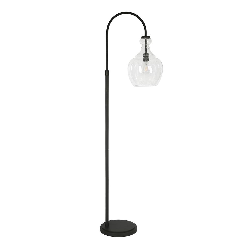 Verona Arc Floor Lamp with Glass Shade in Blackened Bronze/Seeded. Picture 1