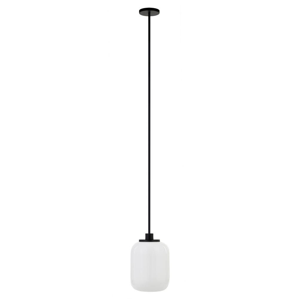 Agnolo 9.62" Wide Pendant with Glass Shade in Blackened Bronze/White Milk. Picture 1