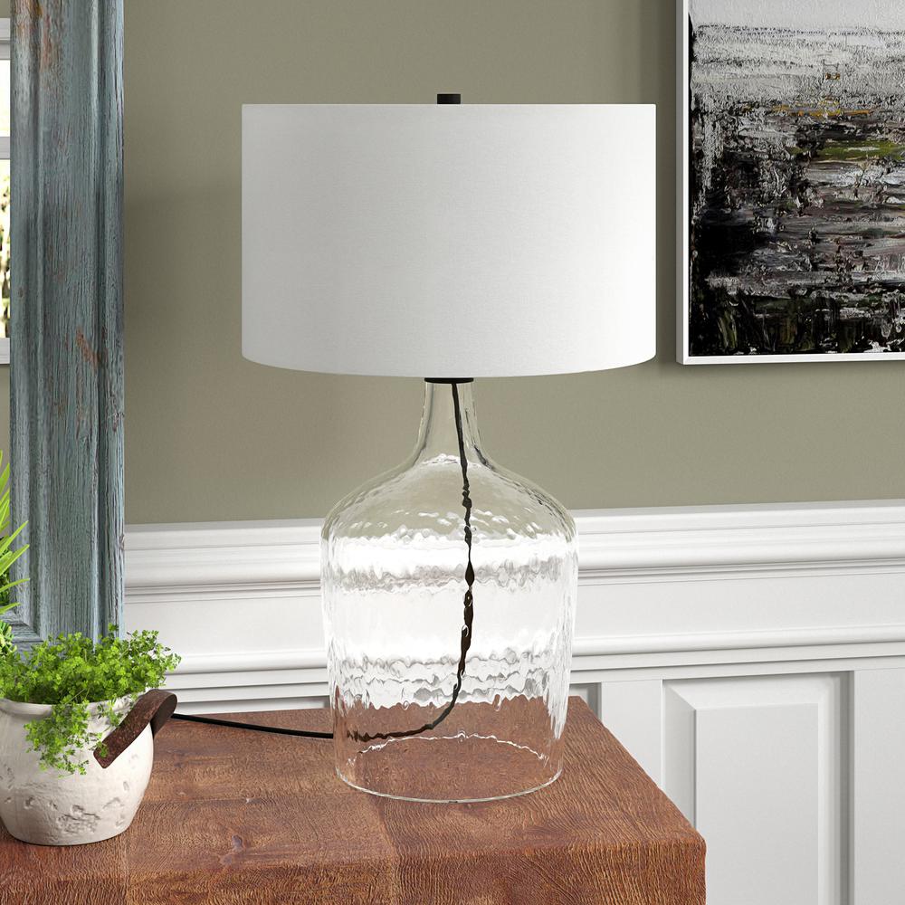 Casco 24" Tall Table Lamp with Fabric Shade in Textured Clear Glass/Blackened Bronze/White. Picture 2
