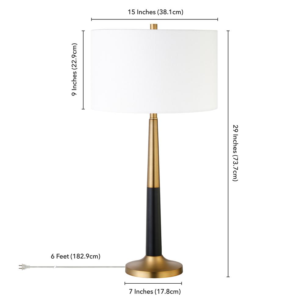 Lyon 29.75" Tall Two-Tone Table Lamp with Fabric Shade in Brass/Matte Black/White. Picture 5