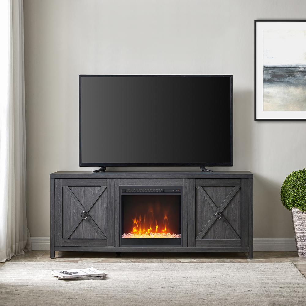 Granger Rectangular TV Stand with Crystal Fireplace for TV's up to 65" in Charcoal Gray. Picture 4