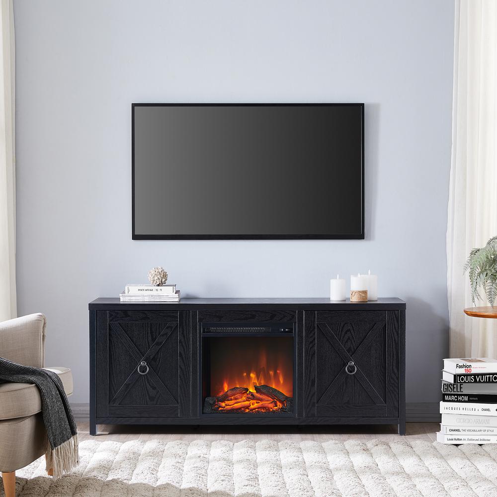 Granger Rectangular TV Stand with Log Fireplace for TV's up to 65" in Black. Picture 4